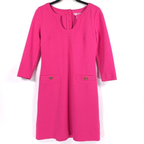 Lilly Pulitzer Pink 3/4 Sleeve Lina Shift Dress Gold Button Detail 18050 Size XS - Picture 5 of 15